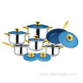 12pcs Cookware Set with Blue Glass Stainless Steel